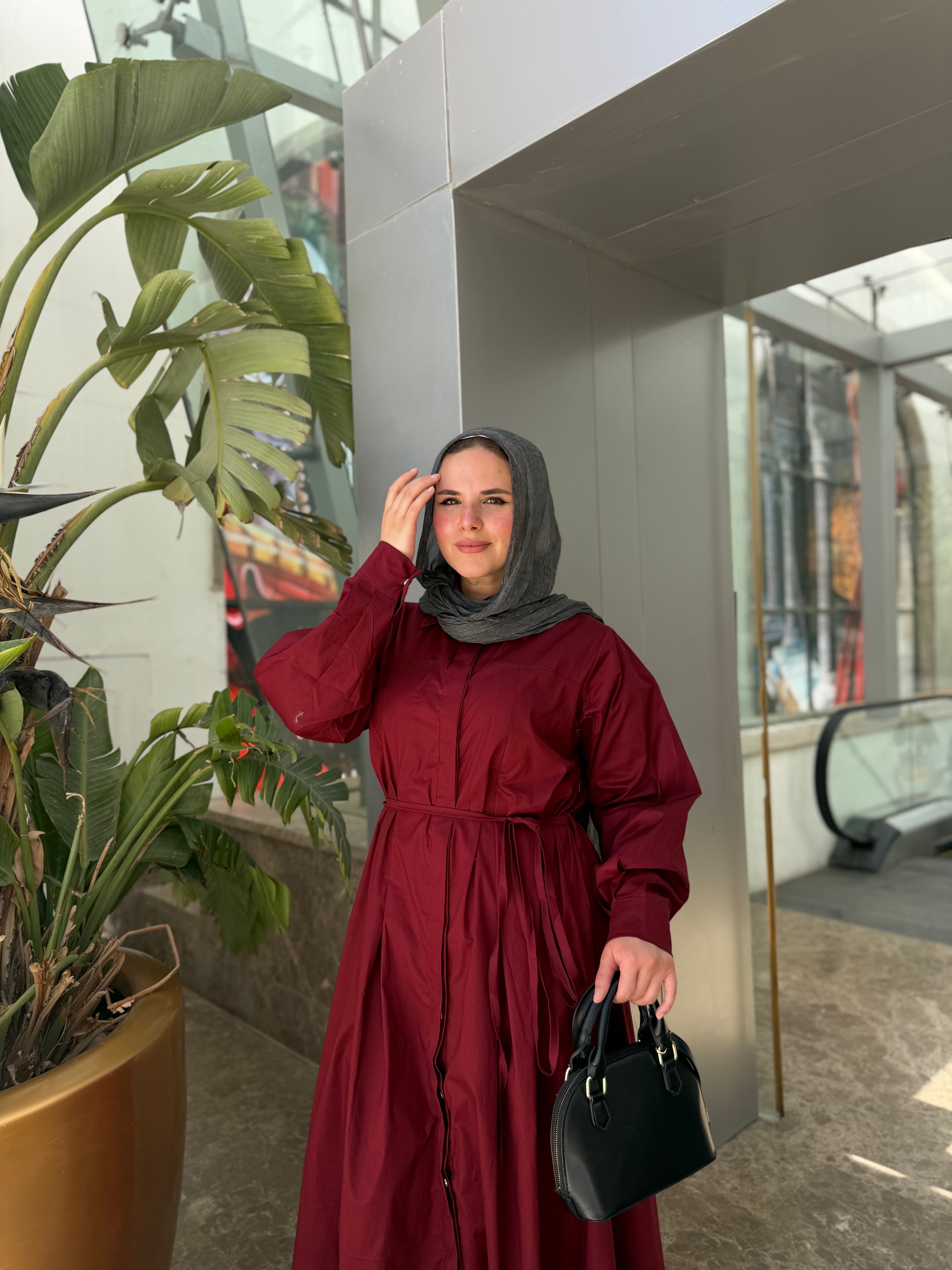 RAFEAF DRESS (Burgundy)